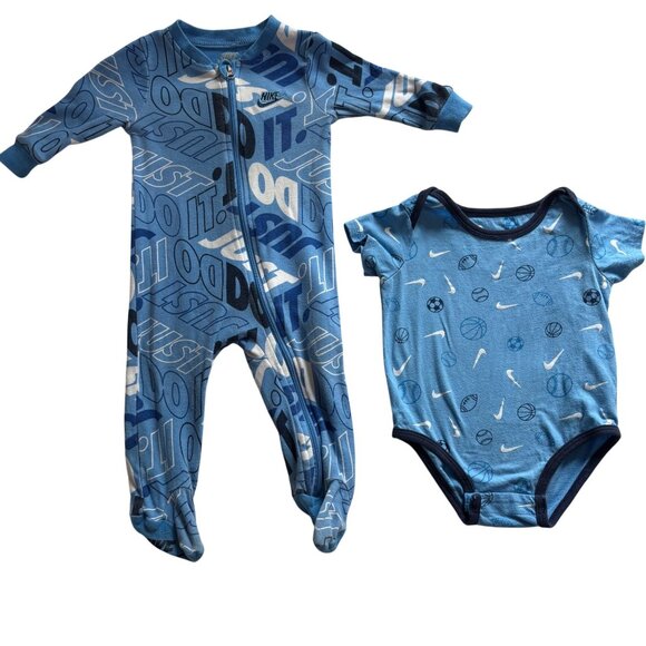 Nike Baby Boys 2-Piece Blue Bodysuit & Footed Sleeper Set 6M Just Do It Print - Picture 1 of 13